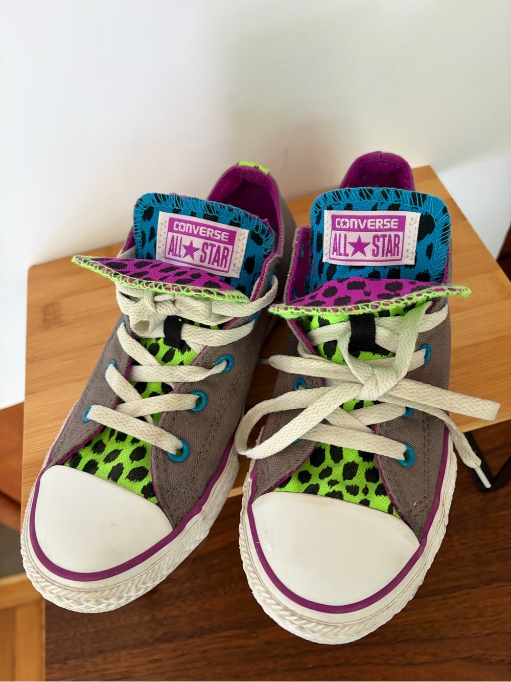 Converse Kids All Star Chuck Taylor LowTop Sneakers Fold Over Leopard Print Sz 3